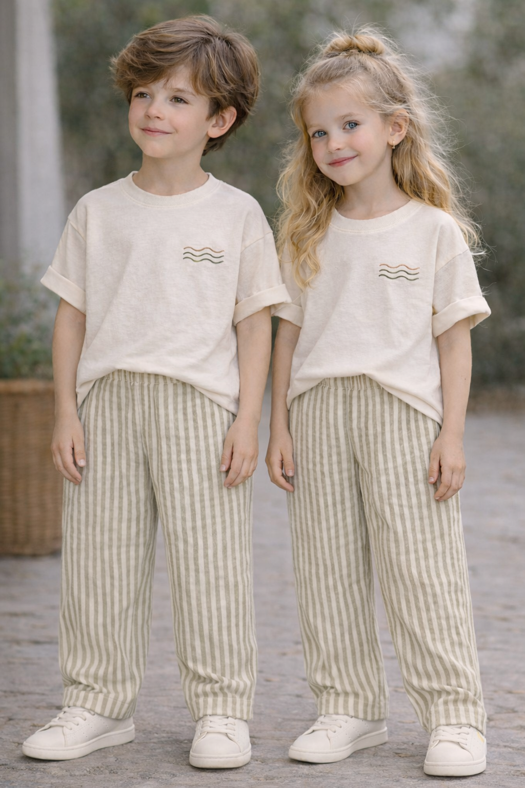 Striped Muslin Pants & T-Shirt